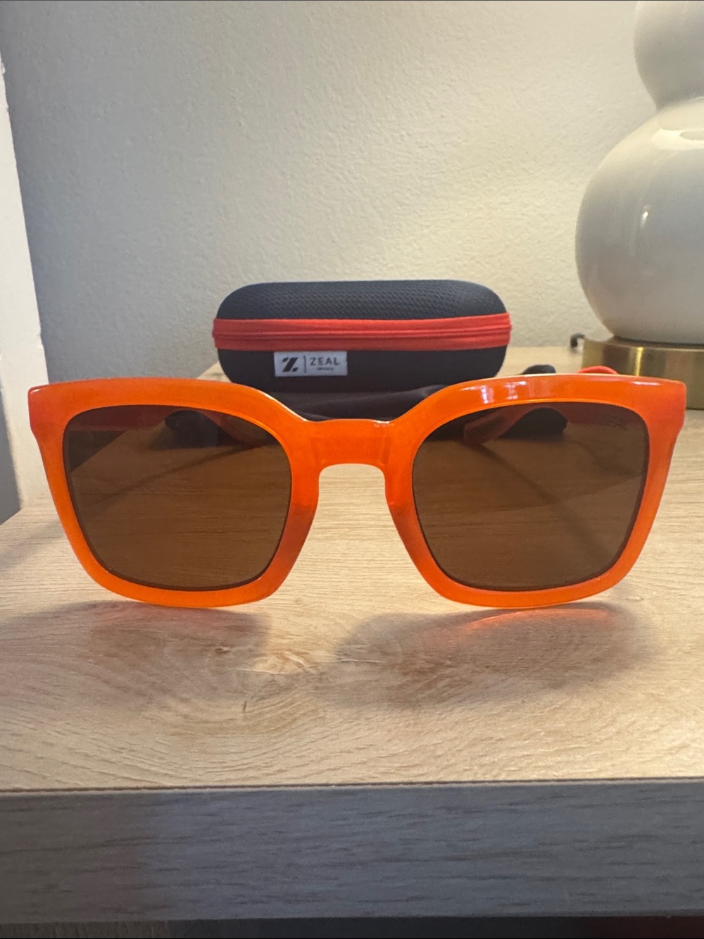 Bright Orange Zeal Square Sunglasses with Brown Polarized Lenses